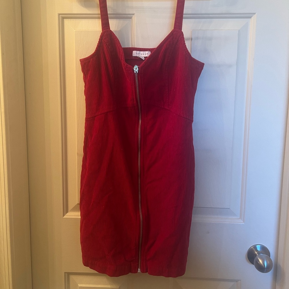 Topshop. Red corduroy mini dress. Size 10.